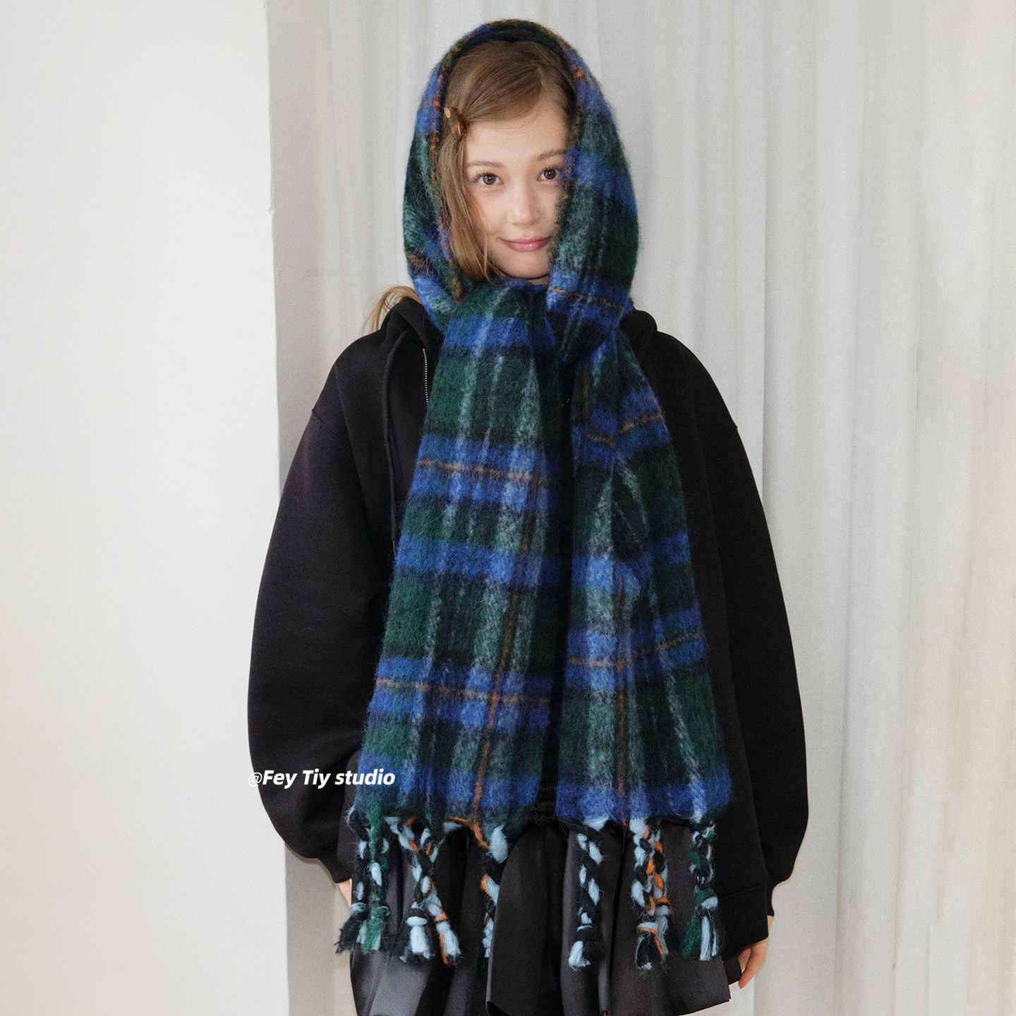 feytiy 美式复古cleanfit藏蓝+绿格纹围巾秋冬季保暖男女百搭围脖,服饰配件/皮带/帽子/围巾,围巾/丝巾/披肩,淘宝优惠券,粉丝福利购,淘宝优惠卷