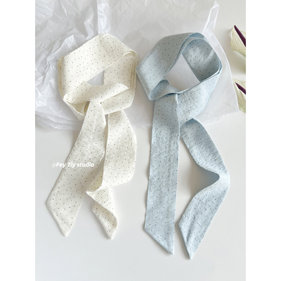 韩国小众时髦小波点长条丝巾飘带