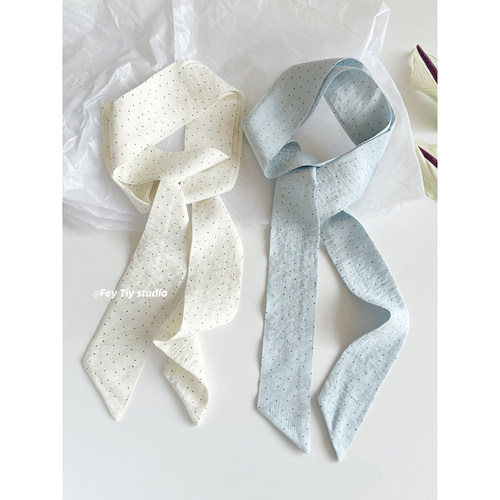 韩国小众时髦小波点长条丝巾飘带