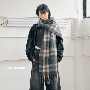 feytiy 保暖防寒披肩男女百搭韩国ins潮 英伦格子马海毛围巾秋冬季