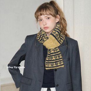 保暖简约针织仿羊绒围脖 秋冬新款 feytiy 费尔岛复古穿插设计围巾