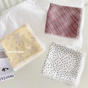 头巾25新款 百搭柔软丝巾裹胸春夏季 仿真丝 原创蕾丝边方巾 feytiy