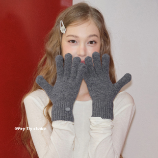 纯羊毛冬季 可触屏分指针织手套女 保暖纯色 100%澳洲羊毛 feytiy