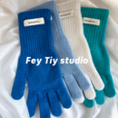 骑行分指护手女 100%羊毛加厚保暖百搭纯色手套冬季 feytiy 冰岛蓝