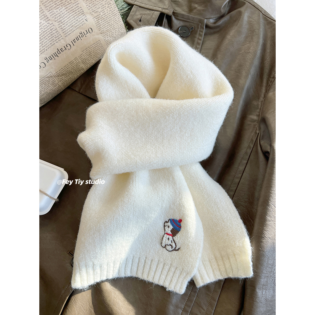 原创刺绣可爱小狗软糯保暖围巾