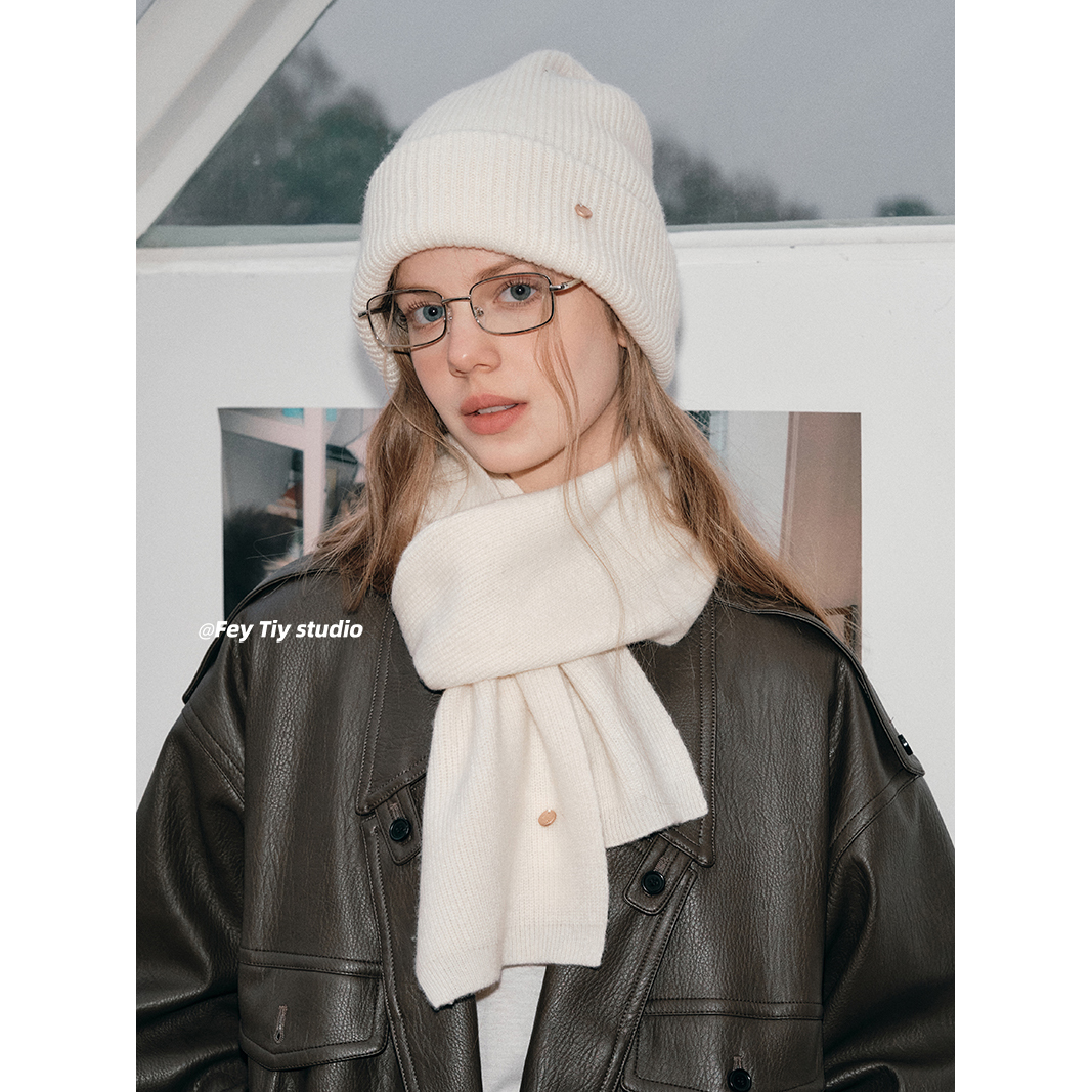 高端细羊毛帽子围巾纯色针织保暖