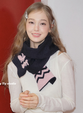 feytiy 两只小兔 软糯亲肤 双面可爱秋冬加厚保暖针织围巾围脖女