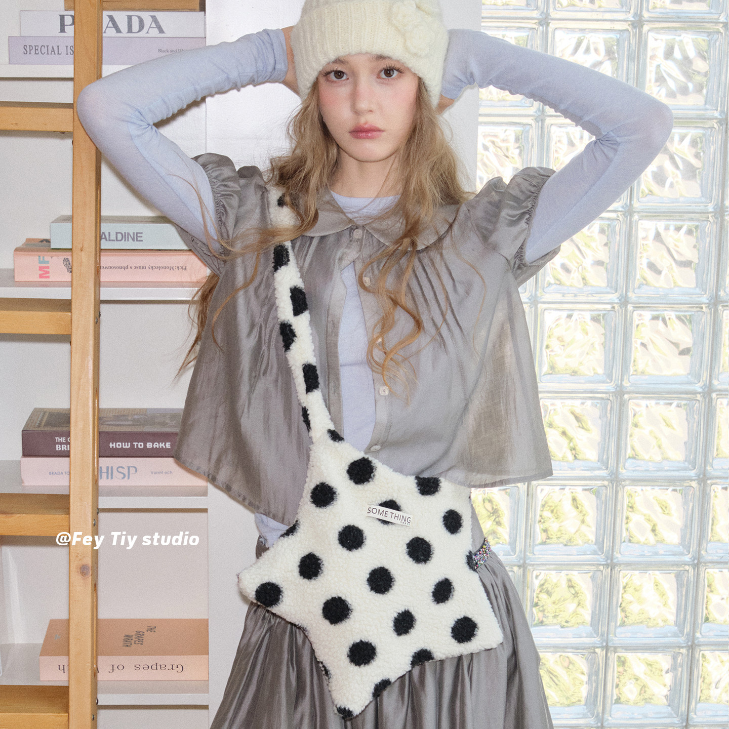 星星斜挎包毛绒波点百搭包包