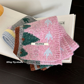 南飞 鸟 刺绣拼色针织围巾女冬季 feytiy 新款 保暖软糯围脖百搭