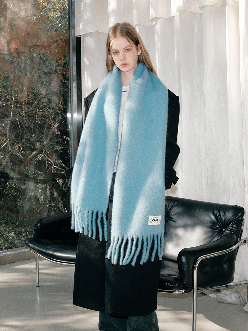Feytiy Wool Minimalist pure color Scarf Iceland Blue Fall and winter Heattech Easiest for match Fashion Elegant Mohair Shawl