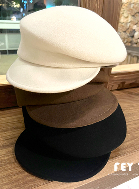 澳洲100%羊毛贝雷帽 fever同款秋冬季黑色百搭骑士帽女士报童帽