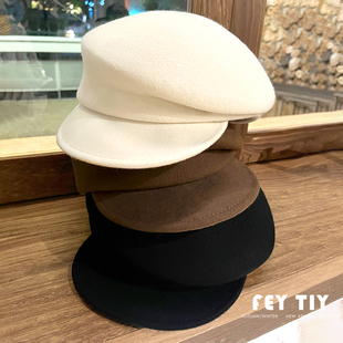 澳洲100%羊毛贝雷帽 fever同款秋冬季黑色百搭骑士帽女士报童帽