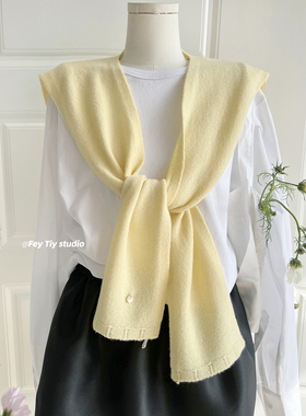 feytiy 100%wool纯羊毛针织小披肩女ins外搭交叉打结坎肩护颈保暖