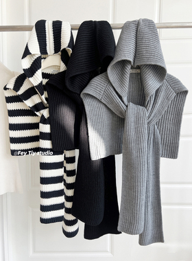 feytiy 重磅毛线设计感时髦针织连帽披肩女 秋冬保暖百搭外搭坎肩