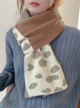 奶味chic豹纹 冬季软糯双色拼接围巾披肩两用女柔软亲肤保暖围脖