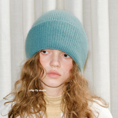 大头围显脸小针织帽冬季 feytiy 100%羊毛 保暖百搭蓝色纯羊毛线帽