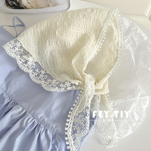 度假拍照装 饰复古丝巾百搭 蕾丝三角巾甜美少女氛围感头巾夏季 法式