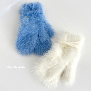 加绒保暖红色女 毛绒绒连绳全包手套仿貂毛冬季 feytiy 圣诞氛围感