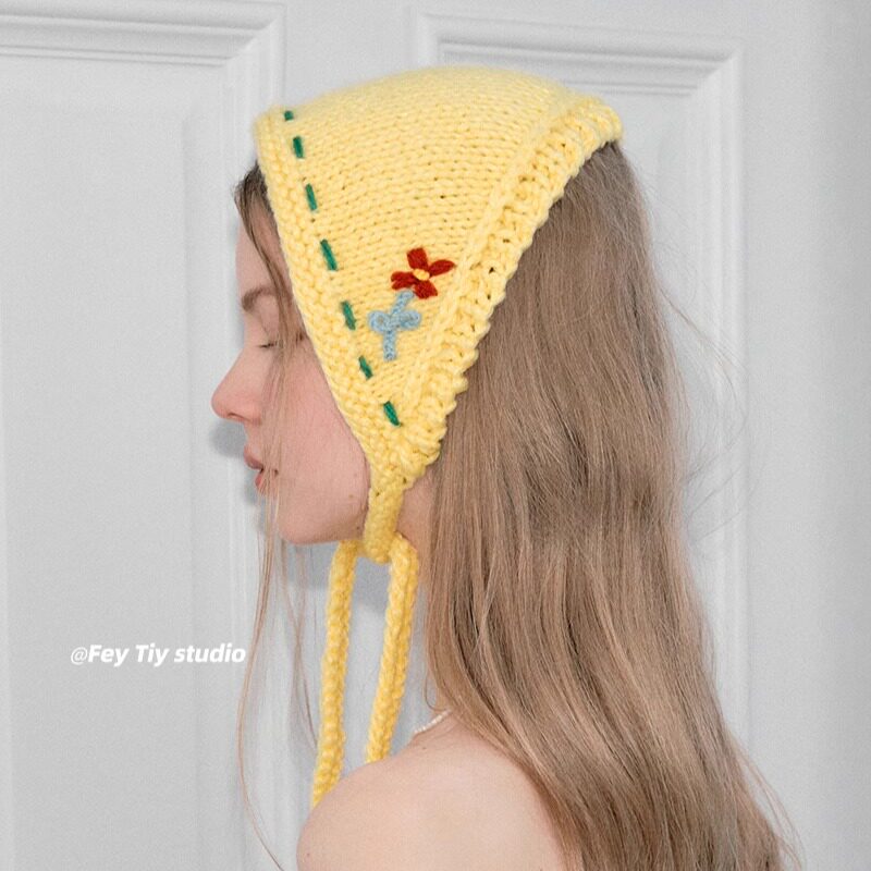 复古手工毛线针织小花可爱三角巾头巾少女系带耳罩秋冬儿童头巾帽,服饰配件/皮带/帽子/围巾,围巾/丝巾/披肩,淘宝优惠券,粉丝福利购,淘宝优惠卷