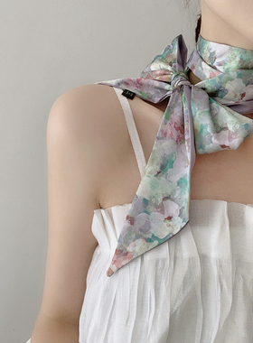 温柔气质 法式小碎花丝巾女春夏长条飘带发带扎发领巾韩百搭时尚