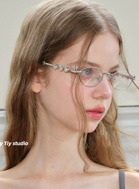 feytiy 小众个性镶钻银边眼镜装饰平光镜防蓝光网红同款百搭新款