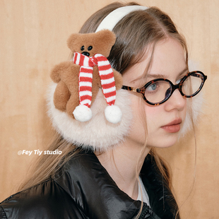 饰耳暖套 骑车护耳保暖可爱装 Feytiy 定制玩偶小熊毛绒耳罩女冬季