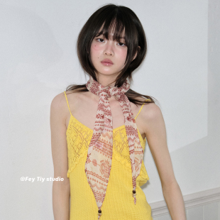 百搭三角巾包头头巾装 串珠菱形丝巾春夏季 饰裙帘 波嬉风 feytiy