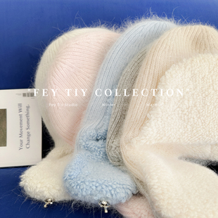 feytiy 复古时髦兔毛飞行员帽 秋冬季加厚保暖针织护耳帽雷锋帽女