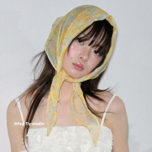 饰 治愈系浅黄小碎花菱形丝巾头巾女春夏百搭装 feytiy 春日来信