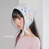 feytiy 棉麻小方巾可爱俏皮波点丝巾头巾系脖颈简约春夏小围巾韩