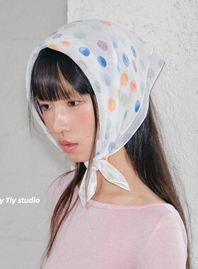 feytiy 棉麻小方巾可爱俏皮波点丝巾头巾系脖颈简约春夏小围巾韩