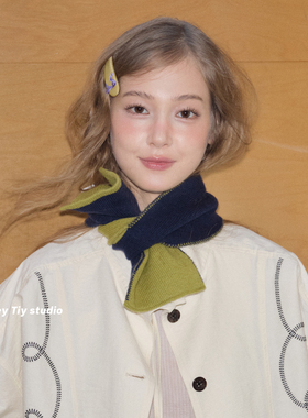 feytiy 100%wool 英伦风双面穿插小围巾女秋冬季新款保暖羊毛围脖