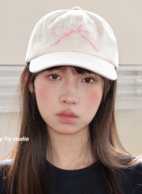 feytiy 牛仔时髦休闲刺绣蝴蝶结棒球帽女春夏百搭鸭舌帽弯檐圆顶