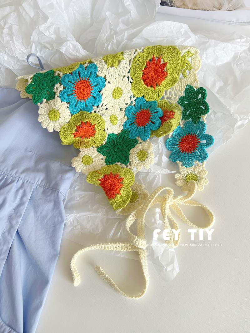 韩国ins手工针织包头三角巾女夏天法式少女钩花刺绣度假头巾造型,服饰配件/皮带/帽子/围巾,围巾/丝巾/披肩,淘宝优惠券,粉丝福利购,淘宝优惠卷