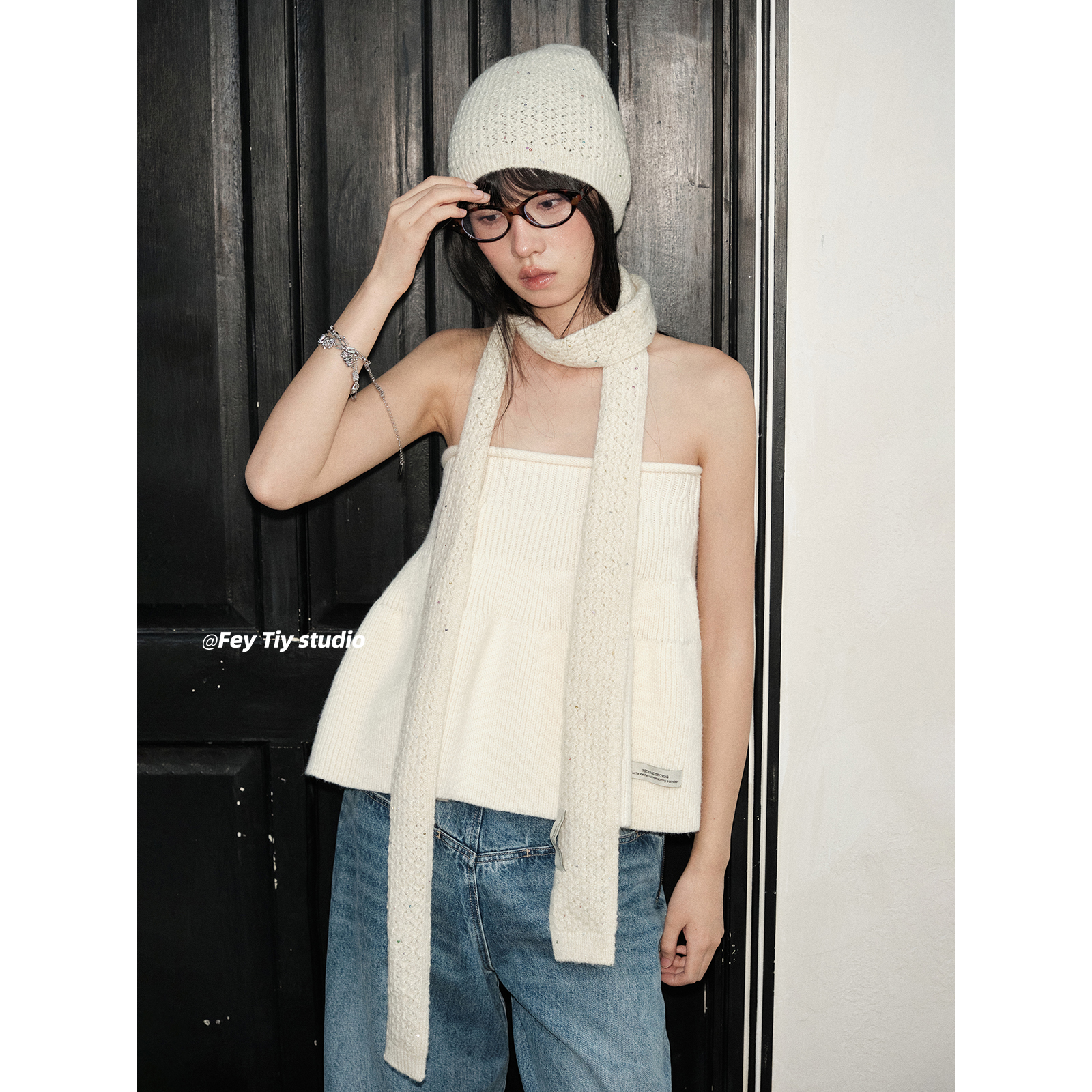 时髦日常感小闪片针织包头帽冷帽