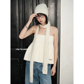 feytiy 秋冬毛线冷帽 细窄长条围巾 时髦日常感 小闪片针织包头帽