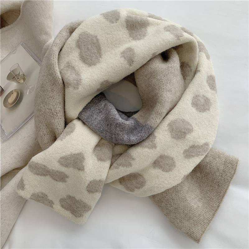 奶味chic豹纹 冬季软糯双色拼接围巾披肩两用女柔软亲肤保暖围脖