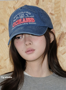 feytiy 深海蓝 刺绣字母 休闲复古纯棉棒球帽男女防晒鸭舌帽潮牌