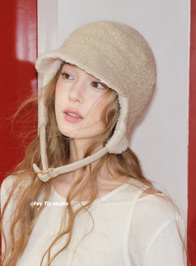 feytiy 保暖羊羔毛护耳飞行帽 含羊毛 复古时髦雷锋帽渔夫帽冬季