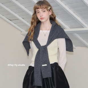 feytiy 打结围巾 加大加宽T字羊毛外搭披肩100%wool纯色百搭秋冬季