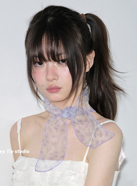 氛围感小碎花欧根纱丝巾绑发发带