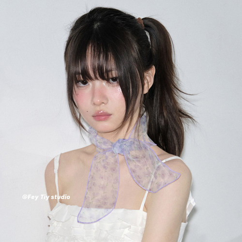 氛围感小碎花欧根纱丝巾绑发发带