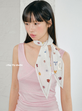 feytiy 100%棉 定制法式温柔小花丝巾女春夏旅游拍照头巾薄款围巾