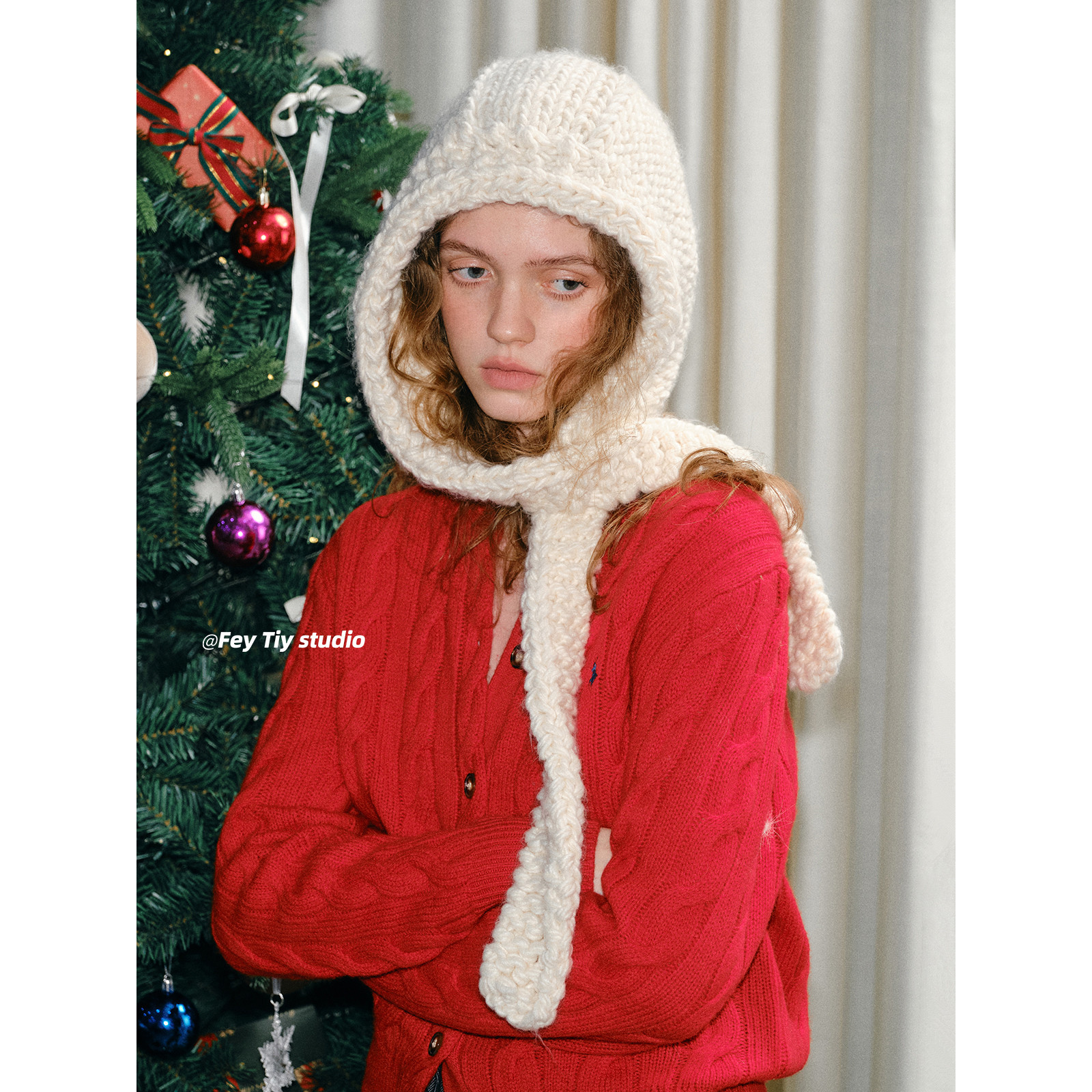 百搭时髦护耳粗线针织帽套头帽女