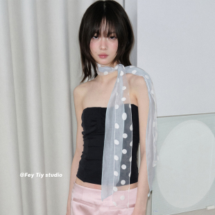 feytiy 欧根纱波点丝巾女绑发飘带26春夏百搭 首尔设计师双层叠戴
