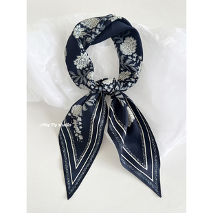 三角巾披肩春秋新款 屁帘百搭藏蓝酒红 复古时髦多功能丝巾 feytiy