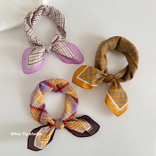 新款 饰时尚 设计 装 百搭 日系格纹纯棉方巾头巾包头女春夏季 feytiy