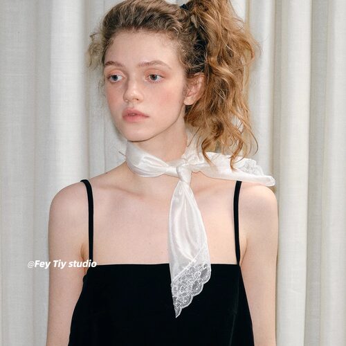 韩国小众设计法式蕾丝边方巾百