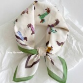 feytiy 纯棉100%可爱腊肠小狗丝巾小方巾春夏百搭包头头巾配饰女