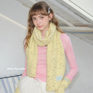 时髦护颈围脖 韩系柔软混色针织围巾女冬季 feytiy 软乎乎奶酪黄